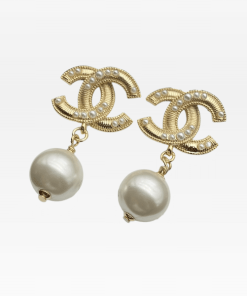 Chanel Cc Pearl Gold Earrings