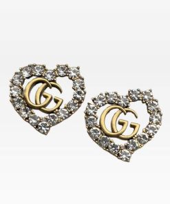 Gucci Gg Heart Crystal Gold Earrings