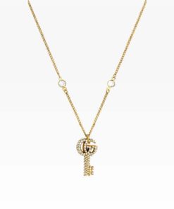 Gucci Gg Crystal Key In Gold Necklace