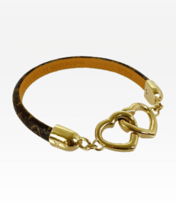 Louis Vuitton Leather Twice Gold Heart Bracelet
