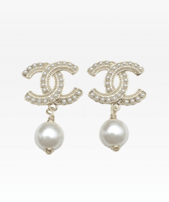 Chanel Cc Pearl Gold Earrings