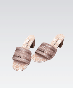 Dior Dway Heeled Slide Embroided Cotton Pink