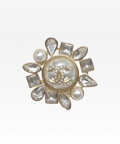 Chanel Cc Crystal Pearl Brooch