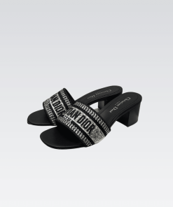 Dior Dway Heeled Slide Embroided Cotton Black