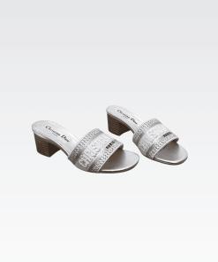 Dior Dway Heeled Slide Embroided Cotton Grey
