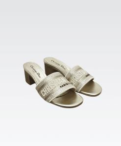 Dior Dway Heeled Slide Embroided Cotton Gold