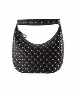 Valentino Rockstud Spike Leather Hobo Bag Black 28Cm 3W2B0M32Was
