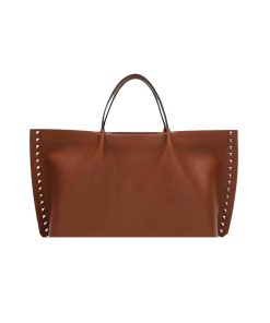 Valentino Garavani Rockstud Leather Tote Brown 36Cm