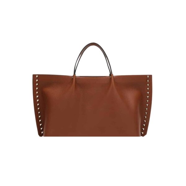 Valentino Garavani Rockstud Leather Tote Brown 36Cm