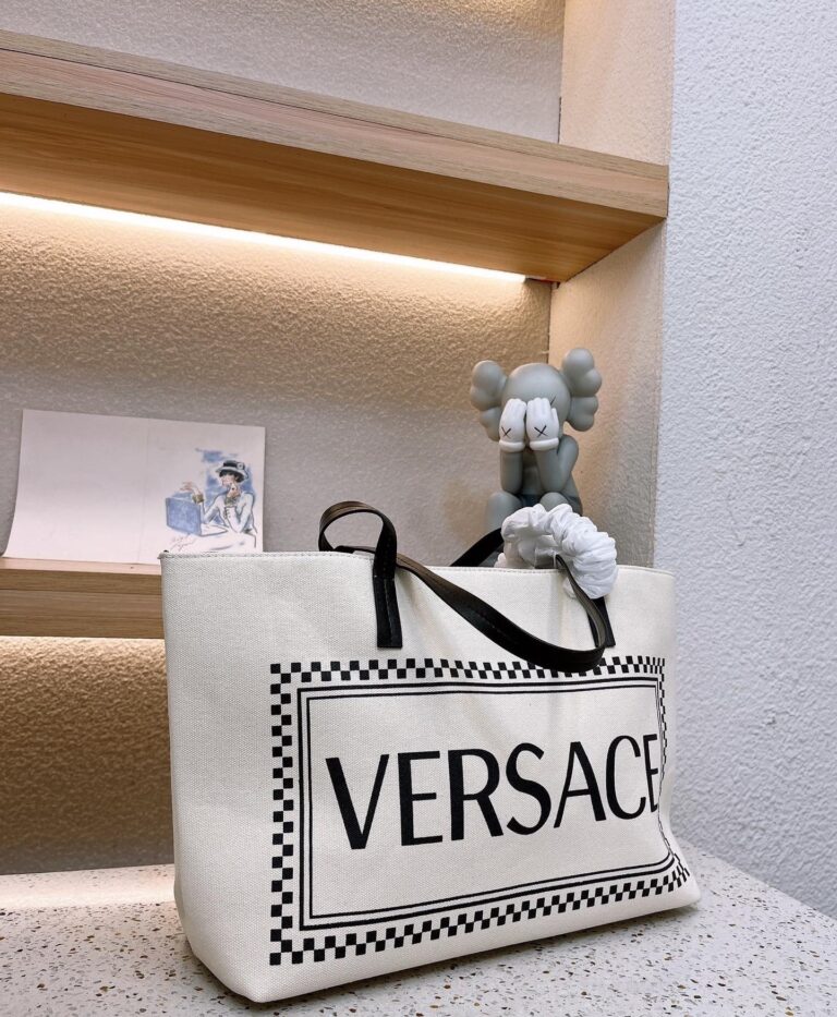 Versace Canvas Logo Tote Bag White 36Cm - Image 2