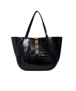 Versace Croc Effect Greca Goddess Tote Bag Black 35Cm 1011570 1A08724 1B00V
