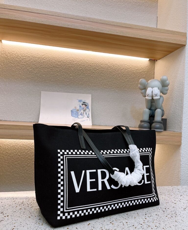 Versace Canvas Logo Tote Bag Black 36Cm - Image 3