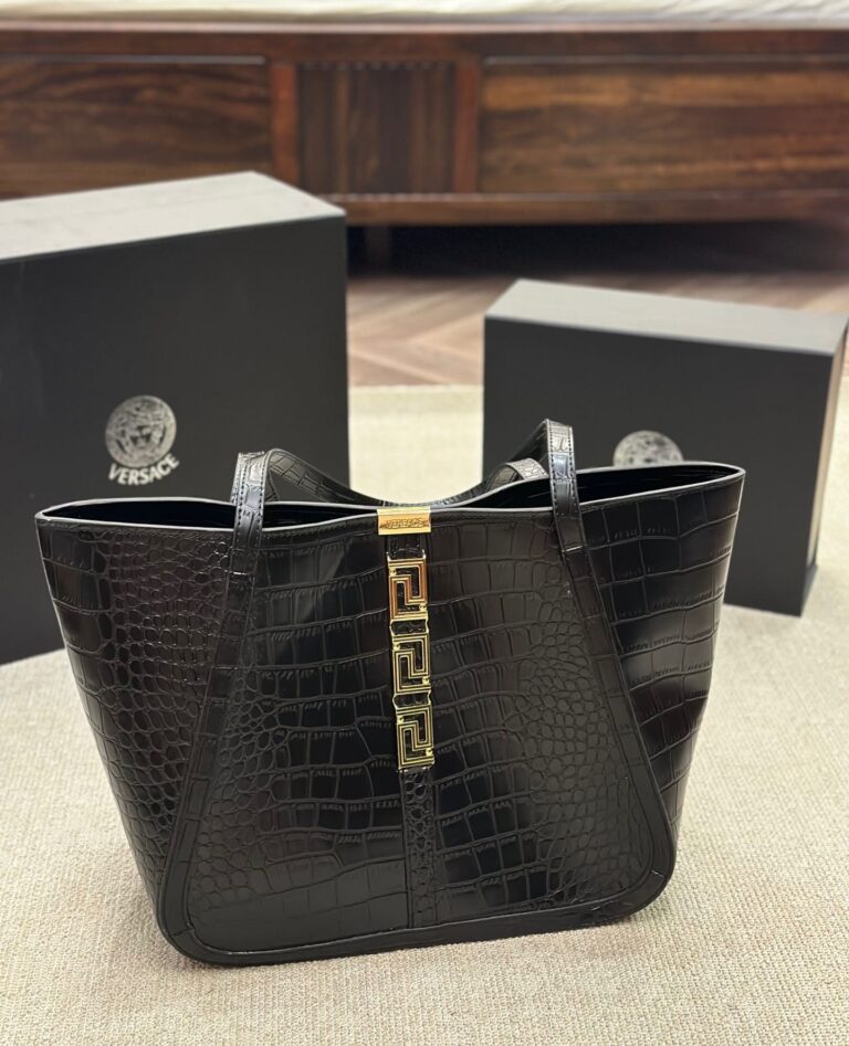 Versace Croc Effect Greca Goddess Tote Bag Black 35Cm 1011570 1A08724 1B00V - Image 2