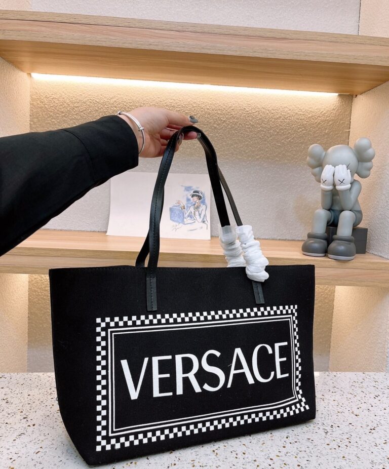 Versace Canvas Logo Tote Bag Black 36Cm - Image 4