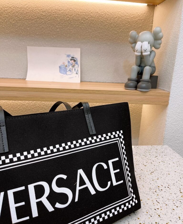 Versace Canvas Logo Tote Bag Black 36Cm - Image 7