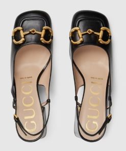 Gucci Women'S Mid Heel Slingback With Horsebit Black 643892 C9D00 1000