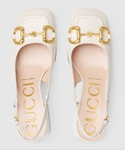 Gucci Women's Mid Heel Slingback With Horsebit White 643892 C9D00 9022