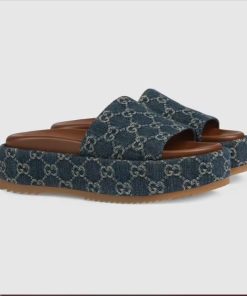 Gucci Women'S Platform Slide Sandal Blue 623212 2Kq00 4402