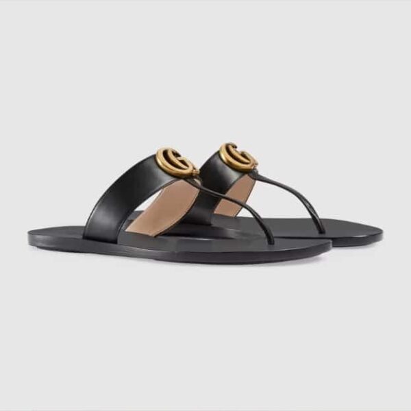 Gucci Double G Thong Leather Black 497444 A3N00 1000