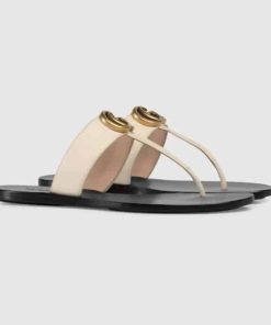 Gucci Double G Thong Leather White 497444 A3N00 9022
