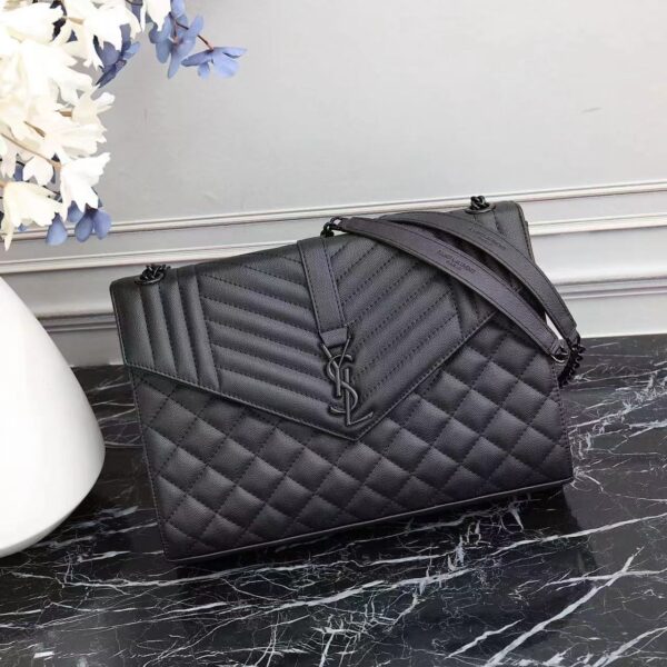 Saint Laurent Envelope Large Bag In Mix Matelassé Grain De Poudre Embossed Leather Black 31Cm 600166Bow981000 - Image 9
