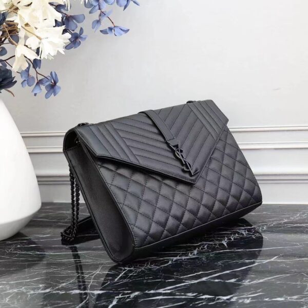 Saint Laurent Envelope Large Bag In Mix Matelassé Grain De Poudre Embossed Leather Black 31Cm 600166Bow981000 - Image 8