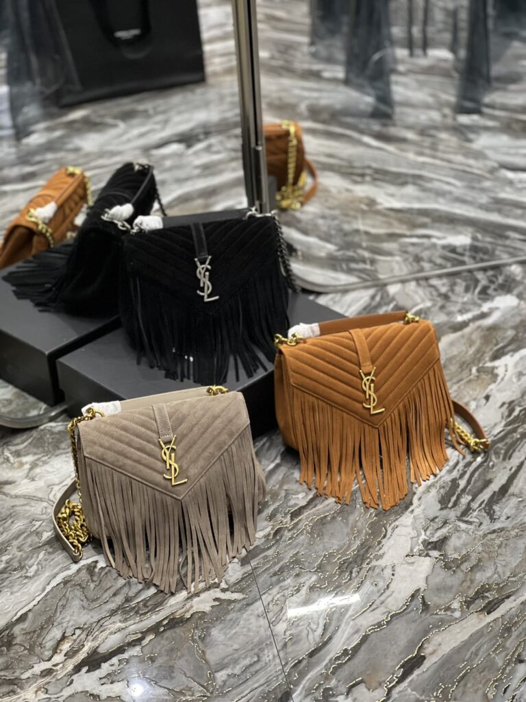 Saint Laurent College Medium Suede Shoulder Bag Black 24Cm - Image 8