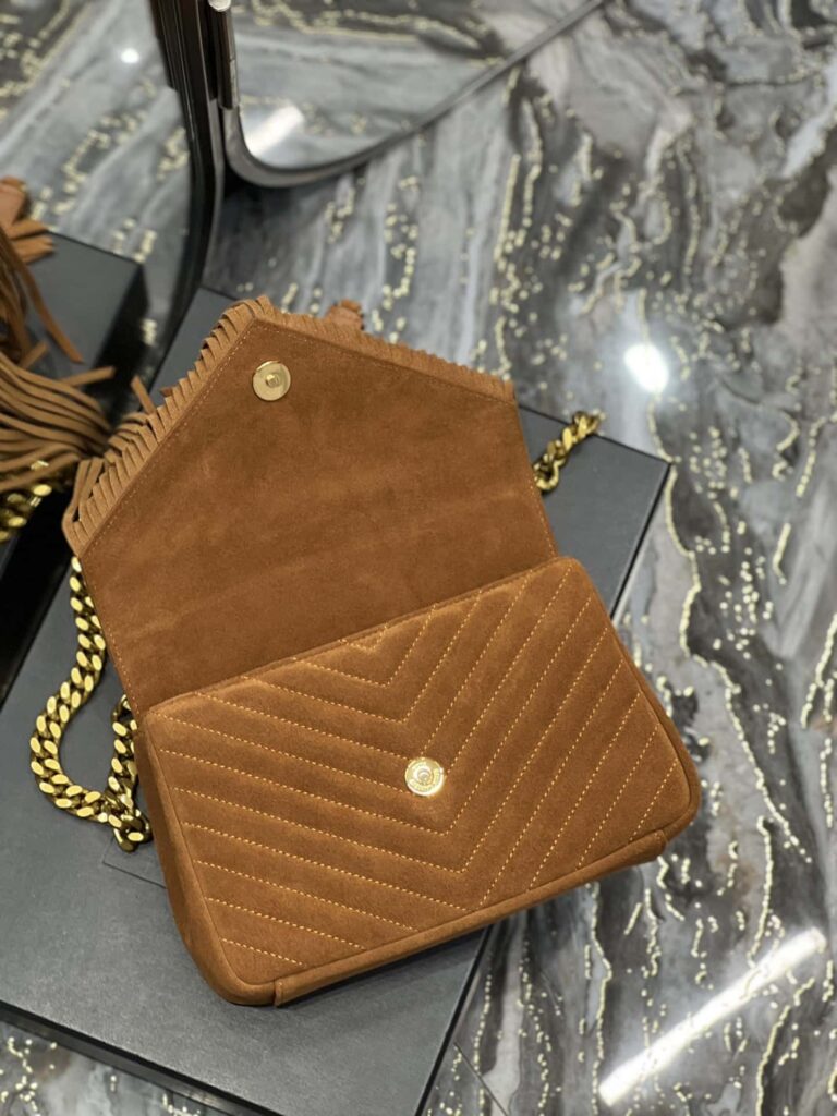 Saint Laurent College Medium Suede Shoulder Bag Brown 24Cm - Image 10