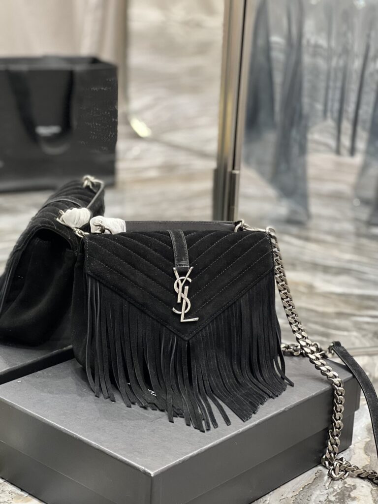Saint Laurent College Medium Suede Shoulder Bag Black 24Cm - Image 4