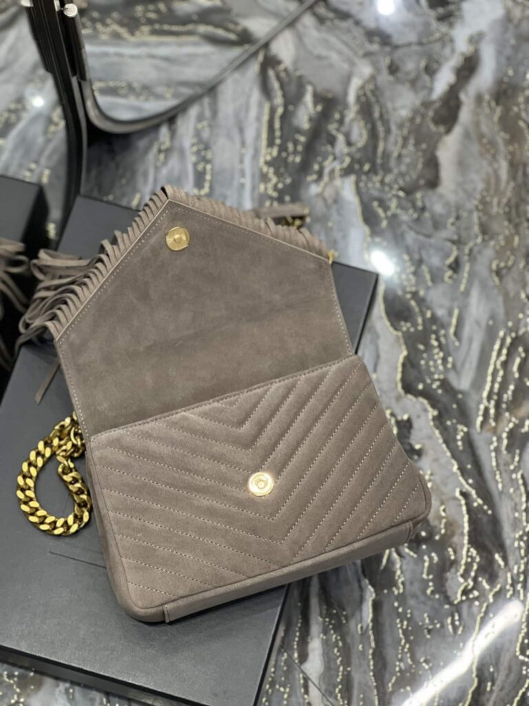 Saint Laurent College Medium Suede Shoulder Bag Gray 24Cm - Image 4