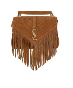 Saint Laurent College Medium Fringed Suede Shoulder Bag Brown 24Cm