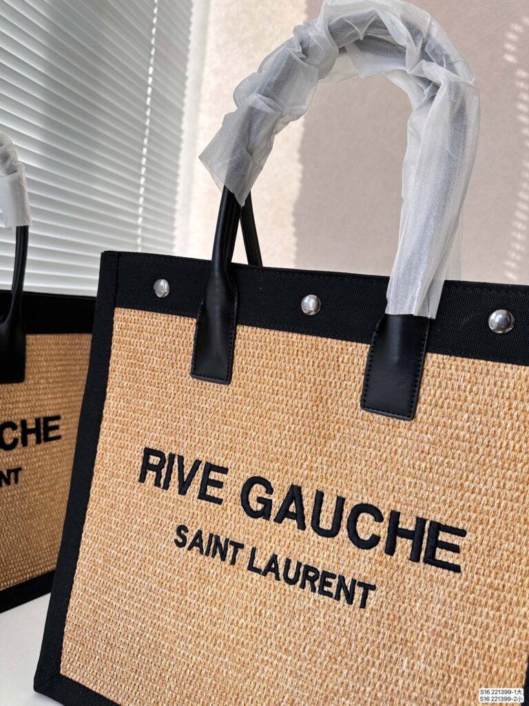 Saint Laurent Rive Gauche Large Tote Bag In Glazed Leather Black And Beige 48Cm - Image 2