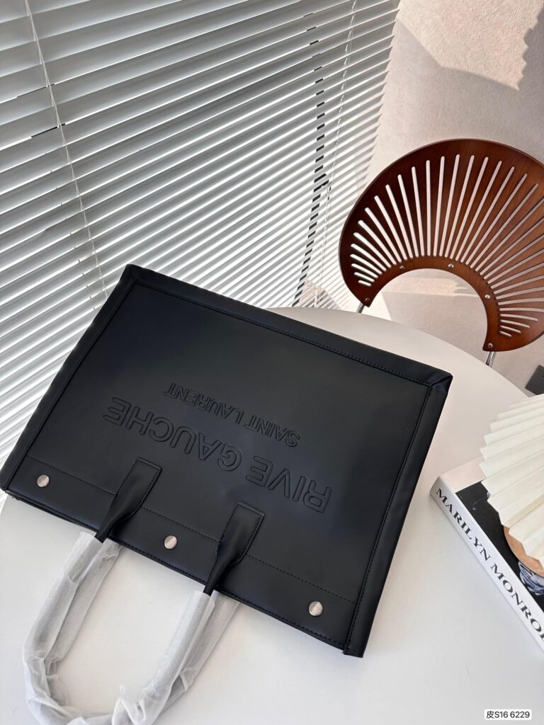 Saint Laurent Rive Gauche Large Tote Bag In Glazed Leather Black 48Cm 587273Aacp21000 - Image 6