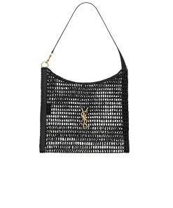 Saint Laurent Oxalis In Raffia Crochet And Leather Black 41Cm 781289Gaaea1000