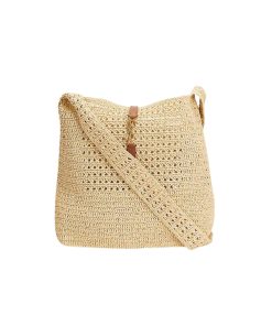 Saint Laurent Le 5 A 7 In Raffia Crochet And Smooth Leather Beige 32Cm 690941Gaaar2080