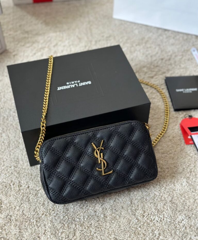 Saint Laurent Becky Quilted Double Zip Pouch Bag Black 20Cm - Image 2