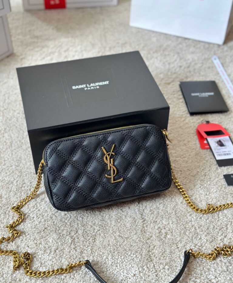 Saint Laurent Becky Quilted Double Zip Pouch Bag Black 20Cm - Image 3