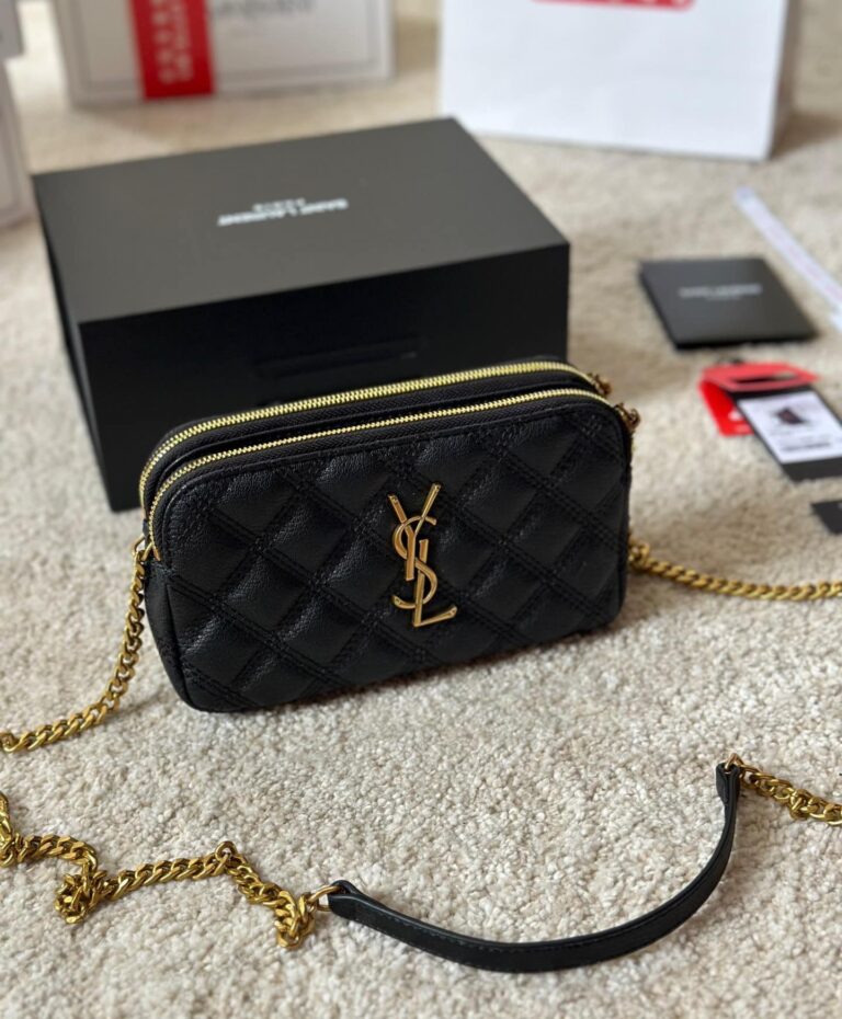 Saint Laurent Becky Quilted Double Zip Pouch Bag Black 20Cm - Image 6