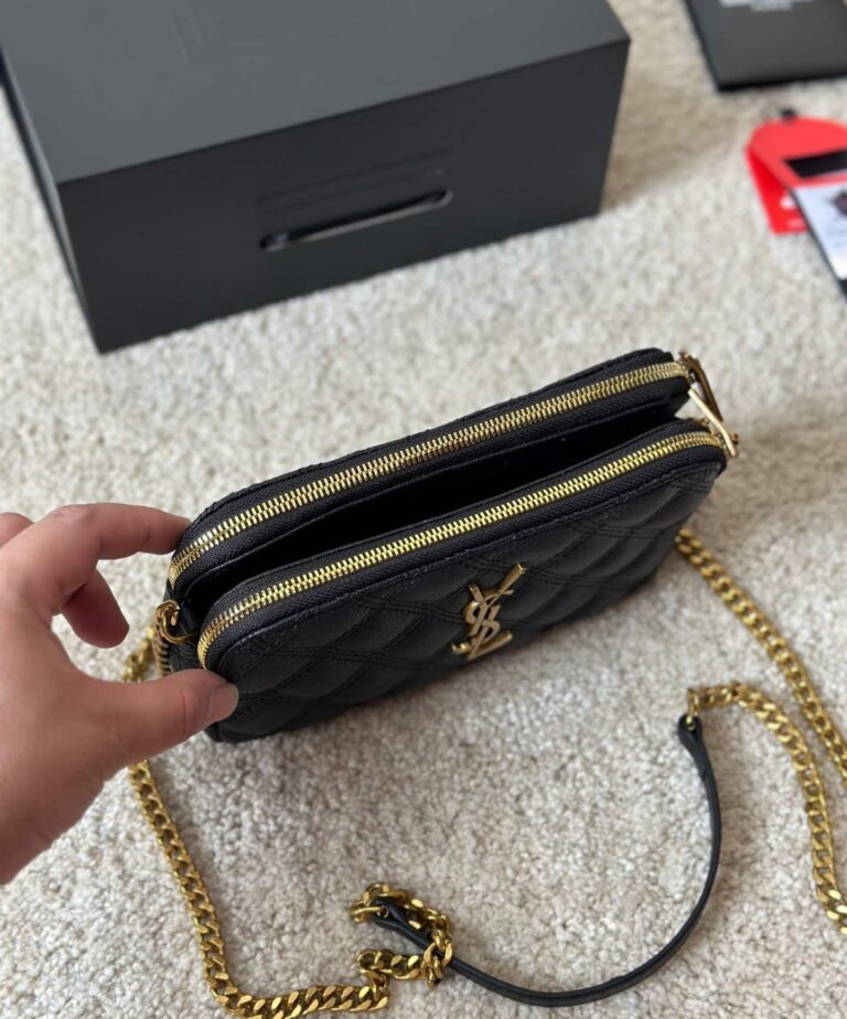 Saint Laurent Becky Quilted Double Zip Pouch Bag Black 20Cm - Image 9