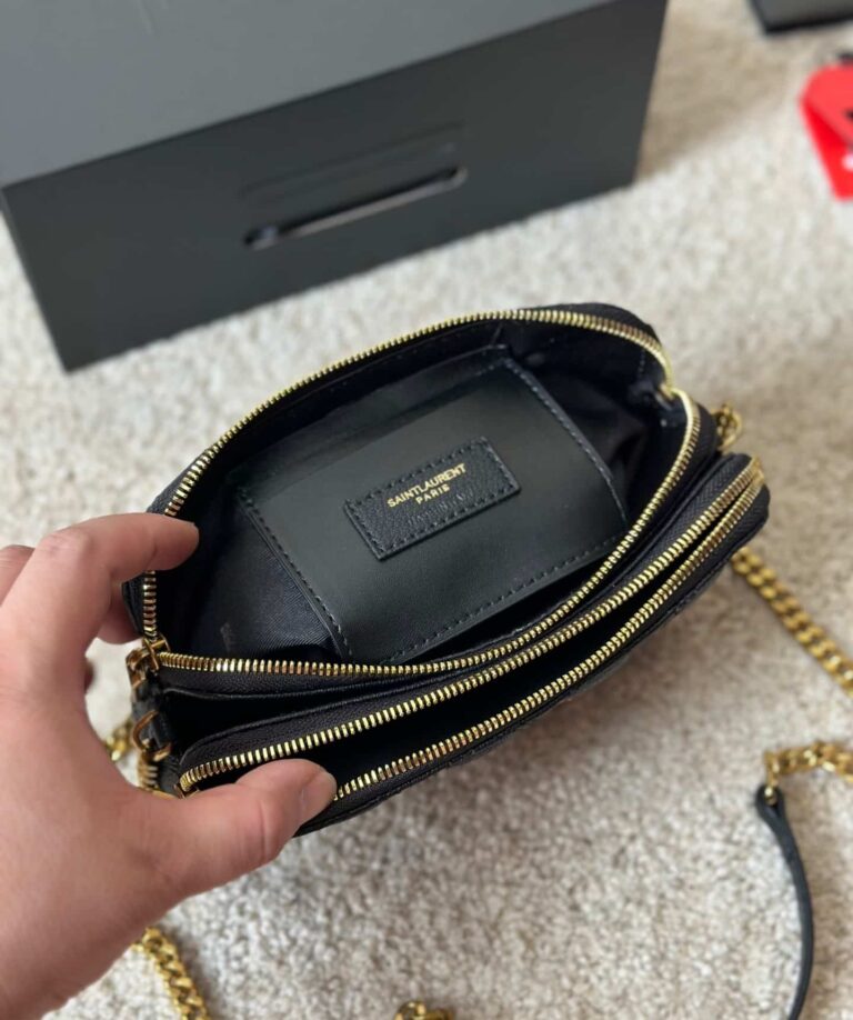 Saint Laurent Becky Quilted Double Zip Pouch Bag Black 20Cm - Image 10