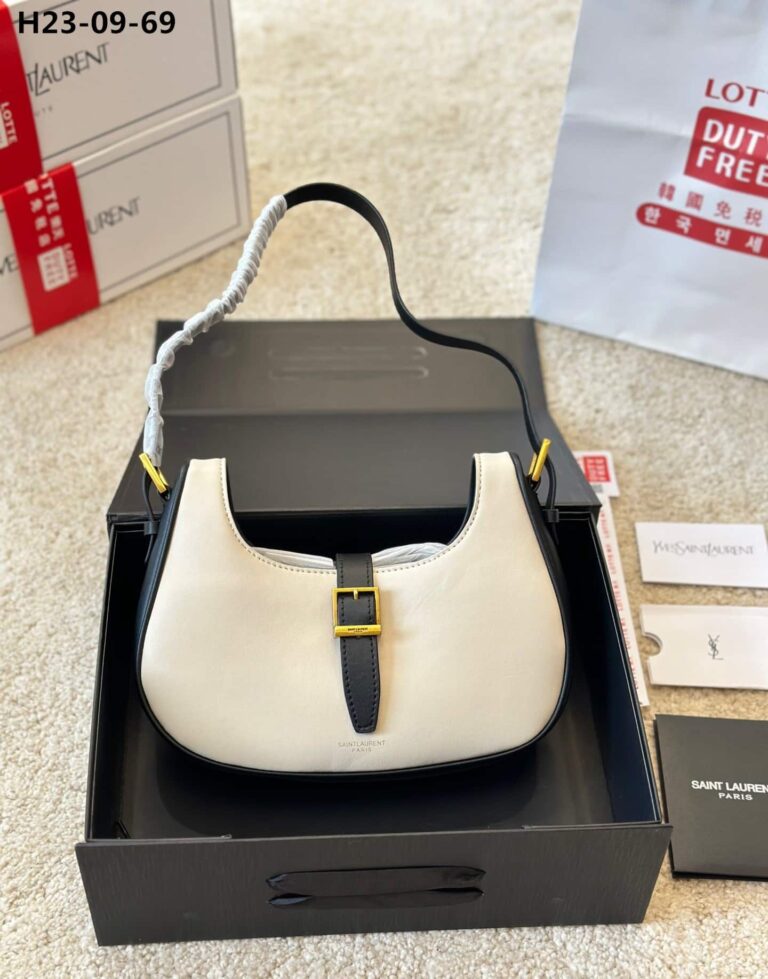 Saint Laurent Le Fermoire Leather Shoulder Bag Black White 25Cm - Image 2