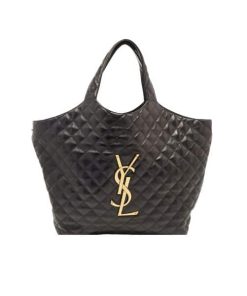 Saint Laurent Icare Shopping Bag In Quilted Lambskin Black Gold 40Cm