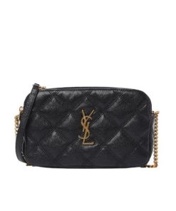 Saint Laurent Becky Quilted Double Zip Pouch Bag Black 20Cm