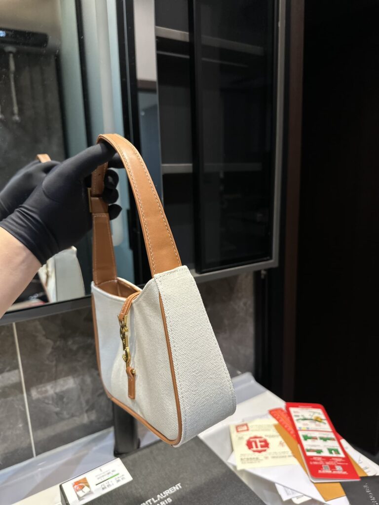 Saint Laurent Le 5 À 7 Linen Canvas Hobo Bag White And Brown 25Cm 657228Faavh - Image 5