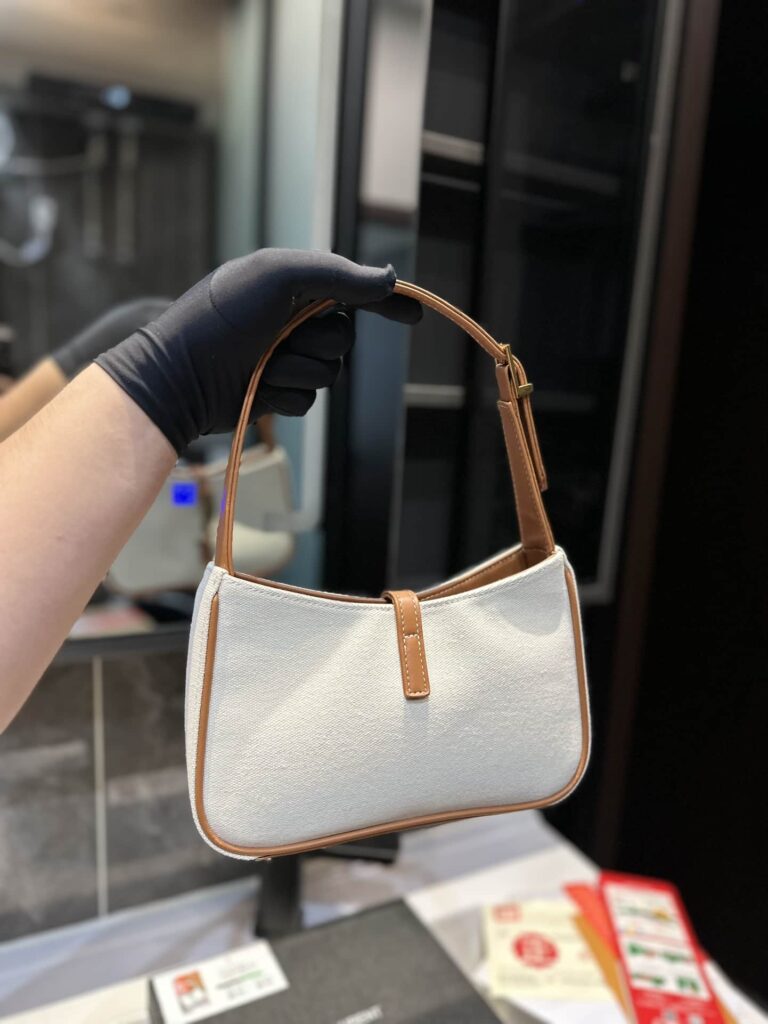 Saint Laurent Le 5 À 7 Linen Canvas Hobo Bag White And Brown 25Cm 657228Faavh - Image 6