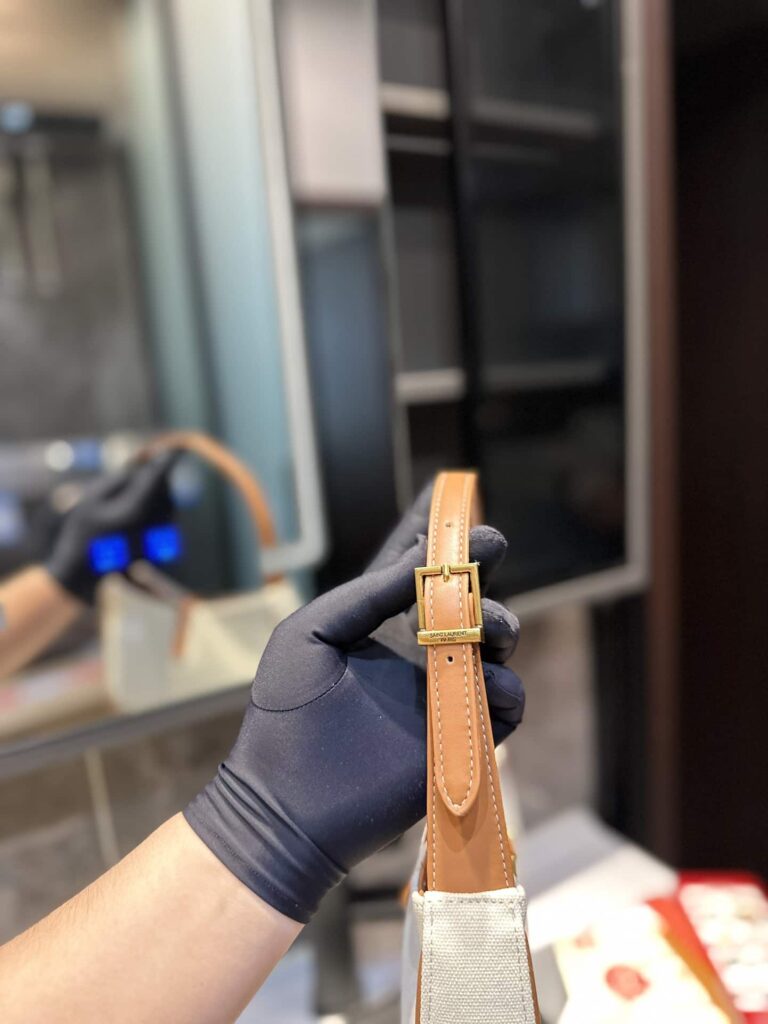 Saint Laurent Le 5 À 7 Linen Canvas Hobo Bag White And Brown 25Cm 657228Faavh - Image 7