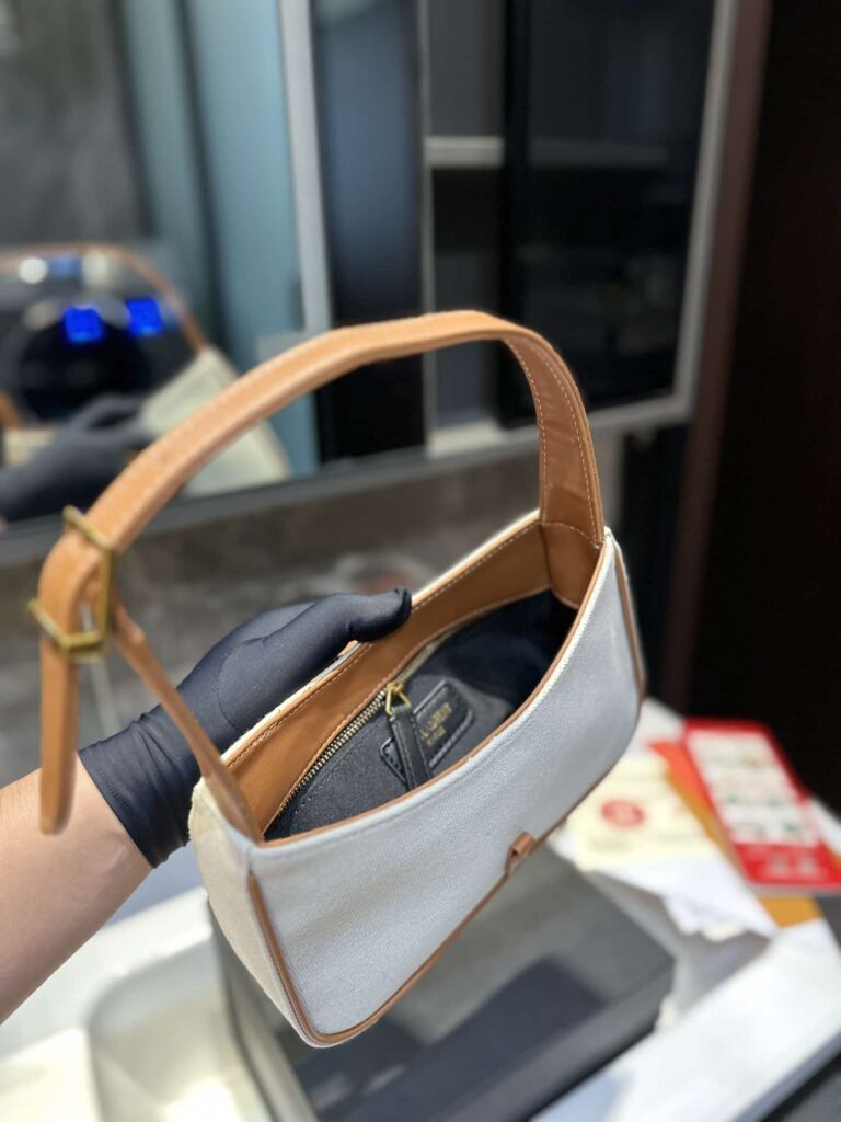 Saint Laurent Le 5 À 7 Linen Canvas Hobo Bag White And Brown 25Cm 657228Faavh - Image 9