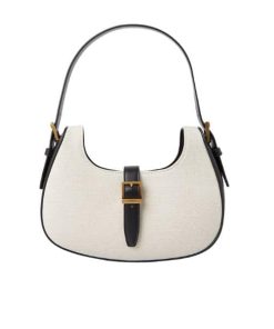 Saint Laurent Le Fermoire Leather Shoulder Bag Black White 25Cm