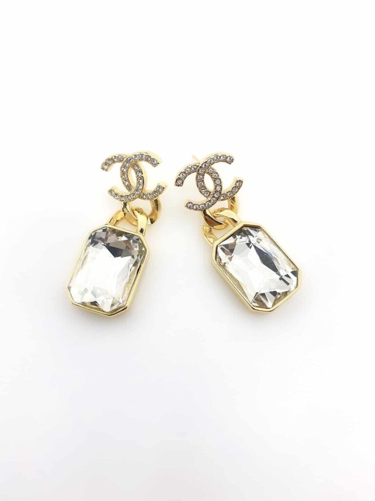 Chanel Gold Crystal Metal Strass Cc Earrings - Image 5