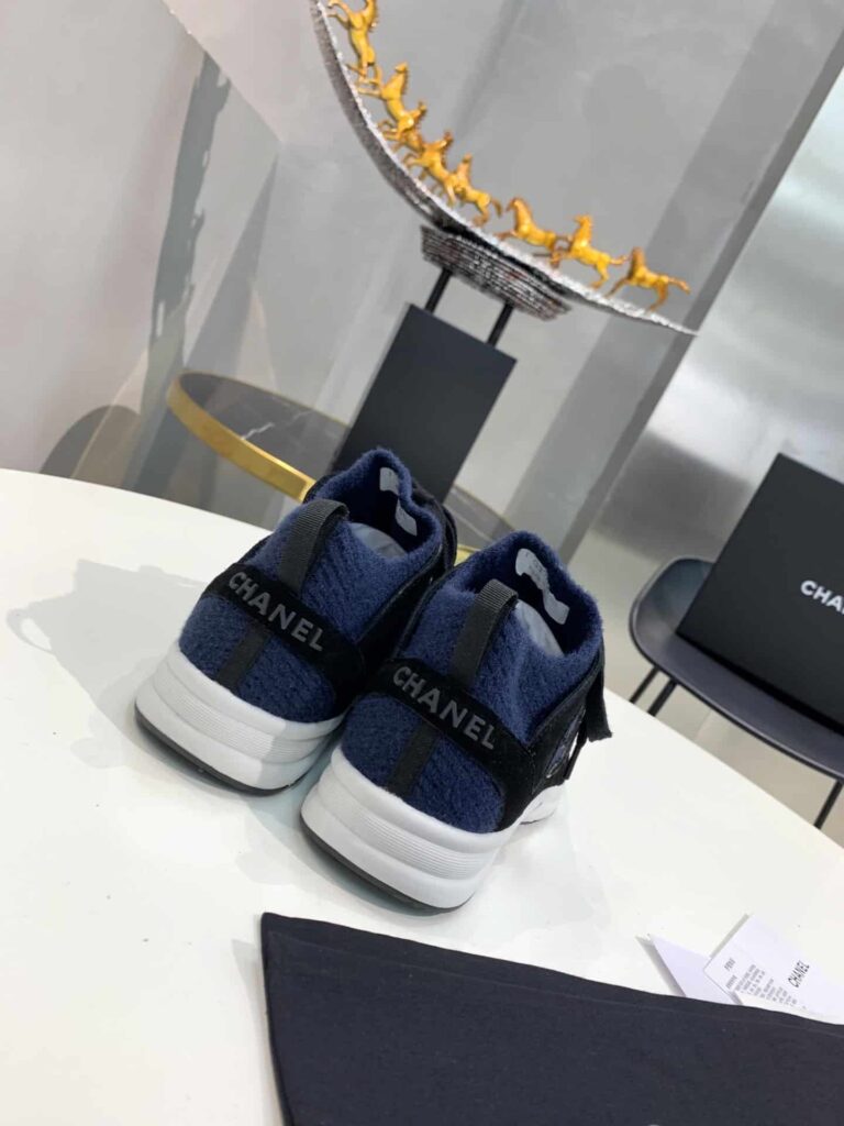 Chanel Velvet Low Top Sneakers Black And Dark Blue - Image 6